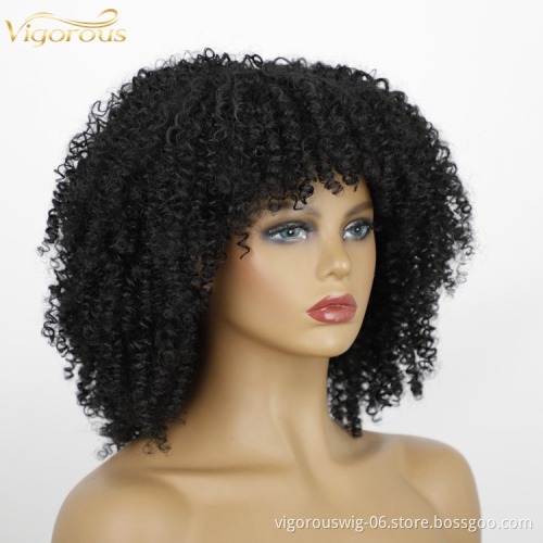 Dropshipping For Women Afro Kinky Cury Short Bangs Black Color Bob Style Pixie Cut Wigs Synthetic None Lace Heat Resistant